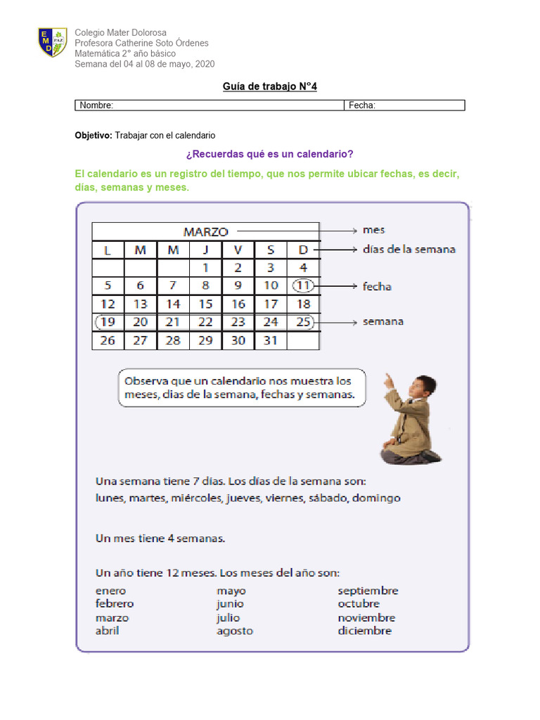 Guía de Matemáticas: Uso del Calendario | PDF | Calendario