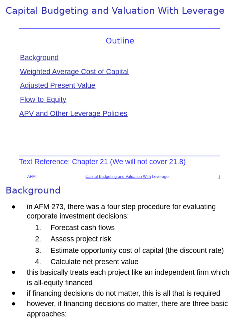Chapter 21 - Student Deck - AFM 274 275 F'23 | PDF | Cost Of Capital ...