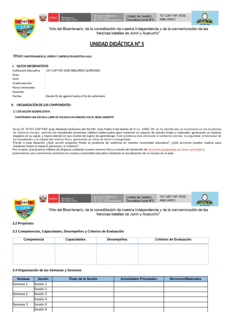 Orden y limpieza en el aula escolar | PDF | Evaluación | Cognición