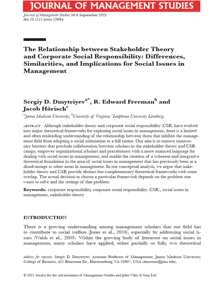 Stakeholder Theory vs. CSR: Insights | PDF | Corporate Social ...