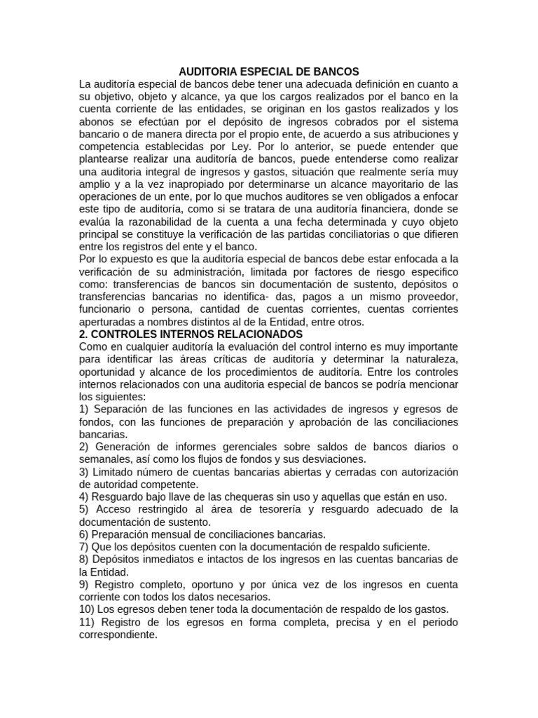 Auditoría Especial de Bancos: Guía Completa | PDF | Auditoría | Bancos