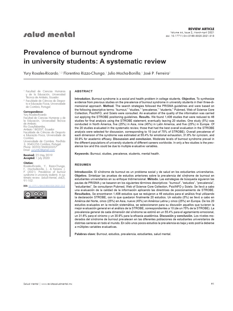 Burnout Syndrome Prevalence in Students | PDF | Systematic Review ...