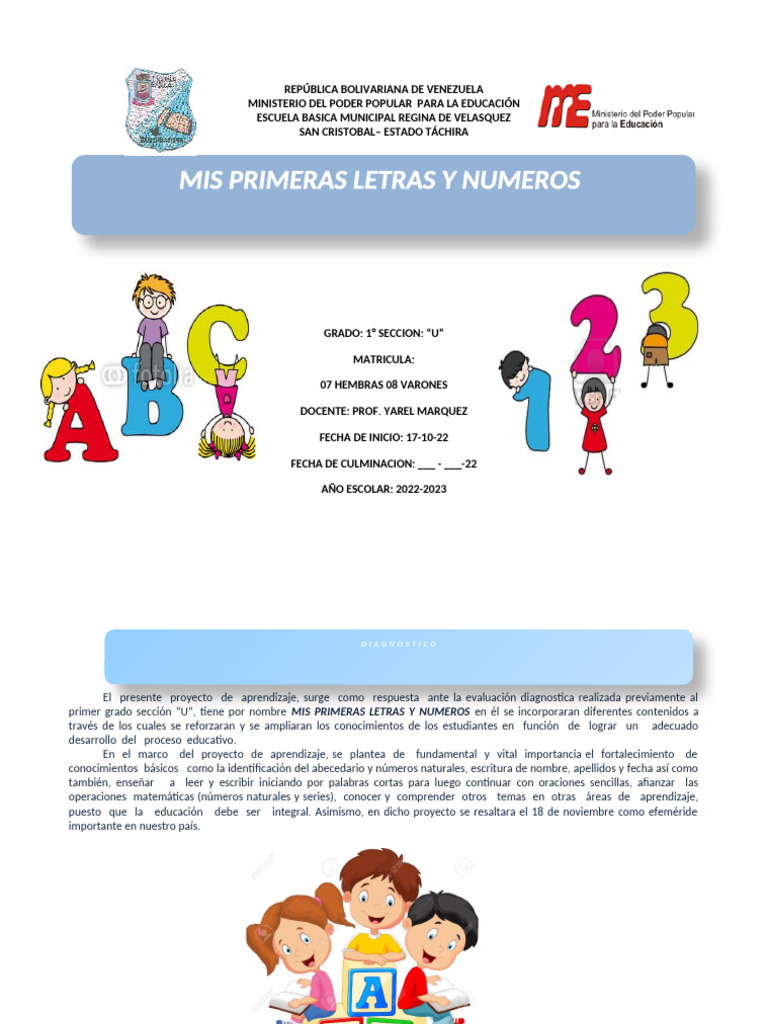 Proyecto de Aprendizaje: Letras y Números | PDF | Pensamiento ...
