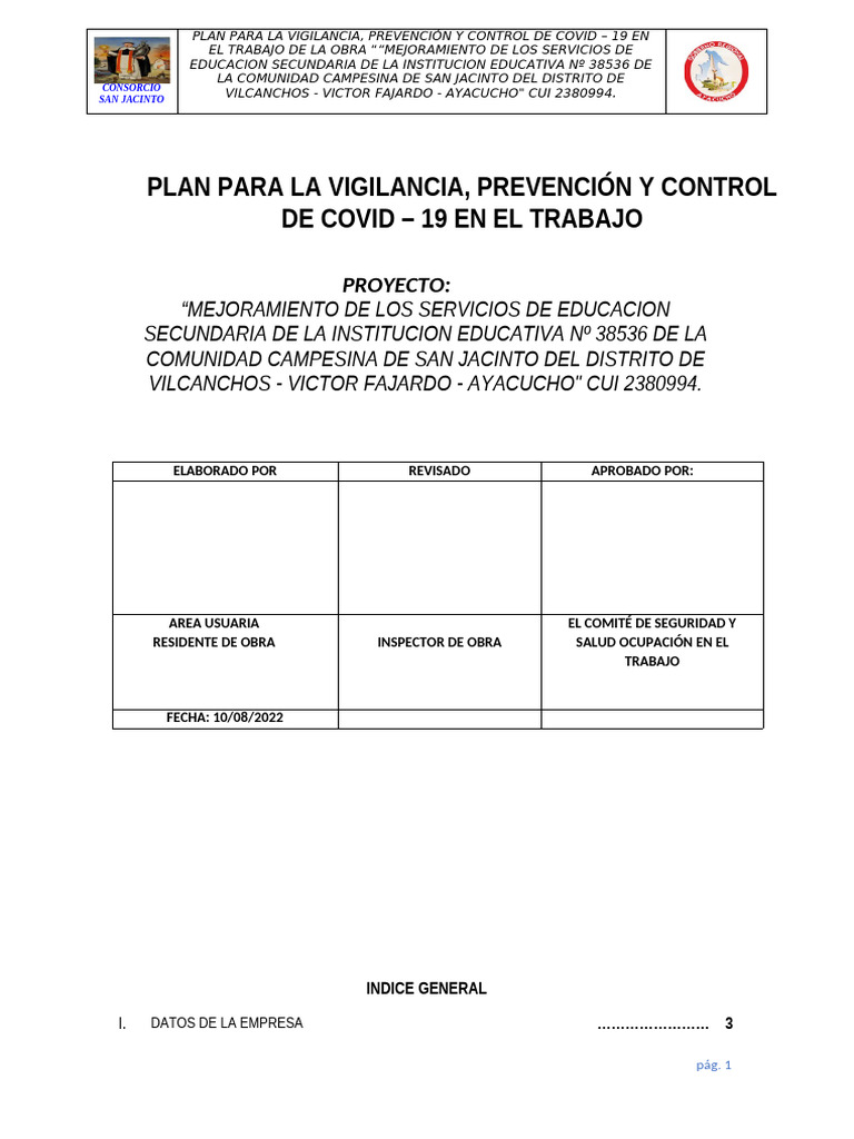 Plan COVID-19 para Obra San Jacinto | PDF | Lavado de manos | Ciencias ...