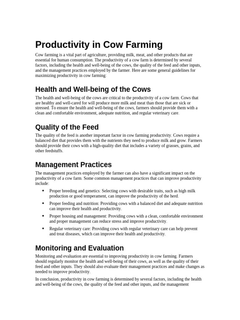 Maximizing Cow Farming Productivity | PDF | Agriculture | Cattle