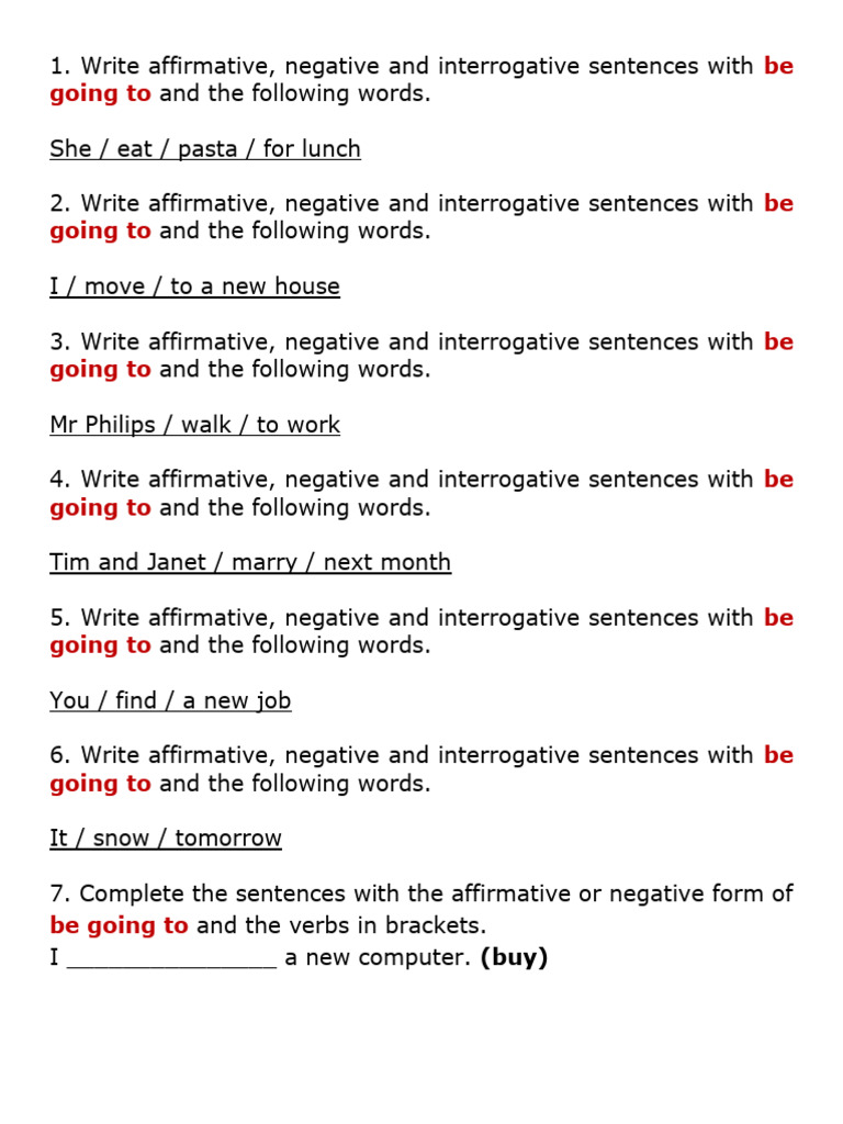 Be Going To: Sentence Exercises | PDF | Sentence (Linguistics) | Syntax