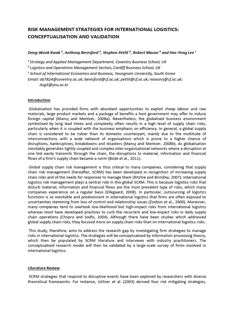 Risk Management Strategies For International Logistics | PDF | Survey ...