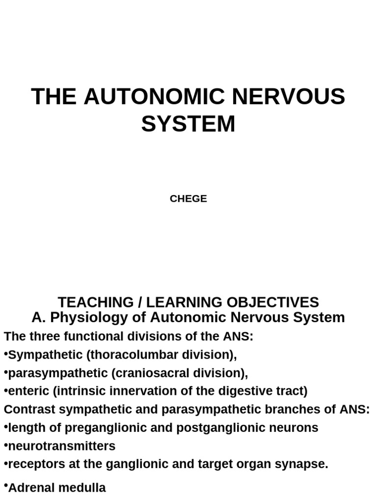 Autonomic Nervous System Overview | PDF | Acetylcholine | Autonomic ...