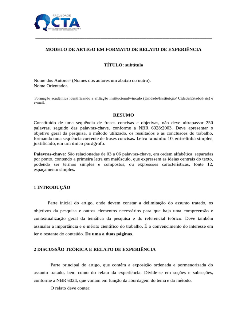 Modelo de Relato de Experiência TCC | PDF | Método científico | Teoria