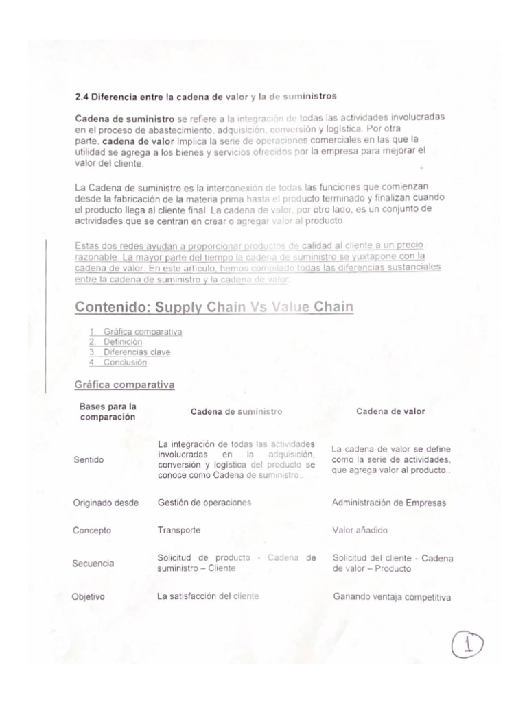 2.4 Diferencia Entre La Cadena de Valor y La de Suministro | PDF