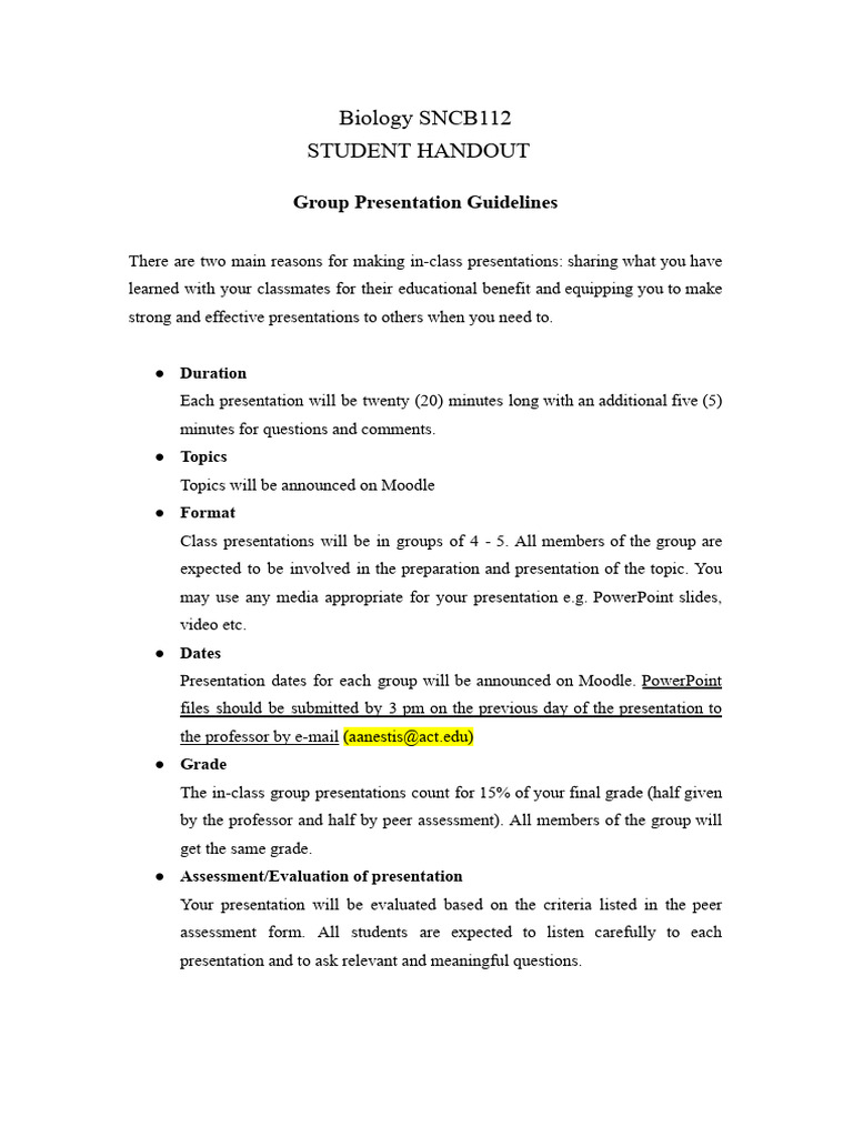 Group Presentation - Important Information and Guidelines 2024F | PDF