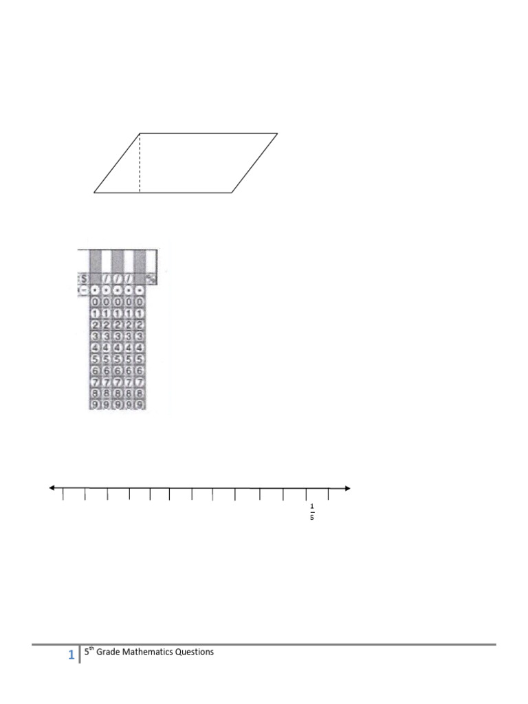 Grade 5 math questions pdf numbers algebra