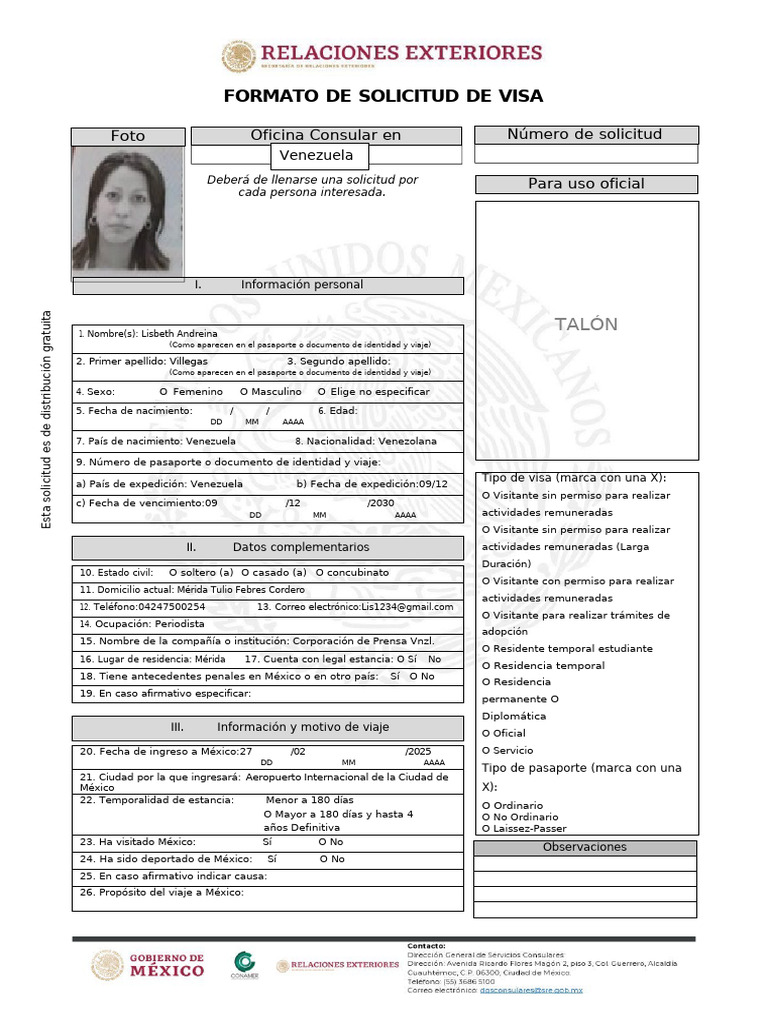 Formato de Solicitud de Visa Mexicana | PDF | Visa de viaje | Documento ...
