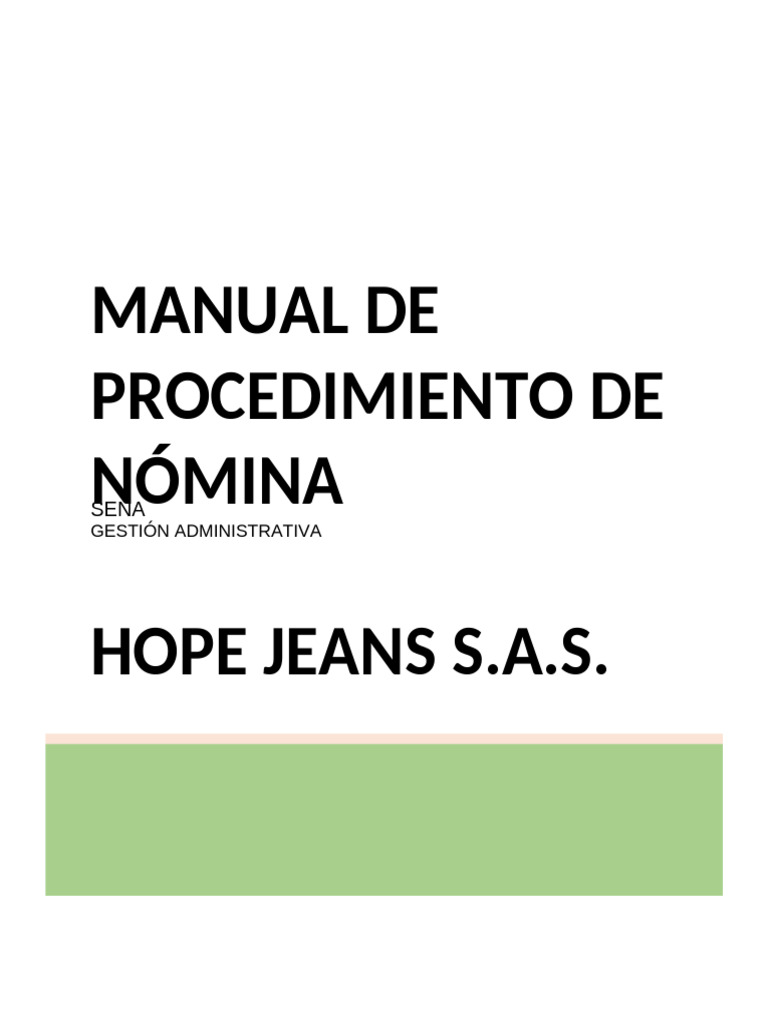 Manual de Procedimiento de Nómina HOPE JEANS | PDF | Salario | Pensión