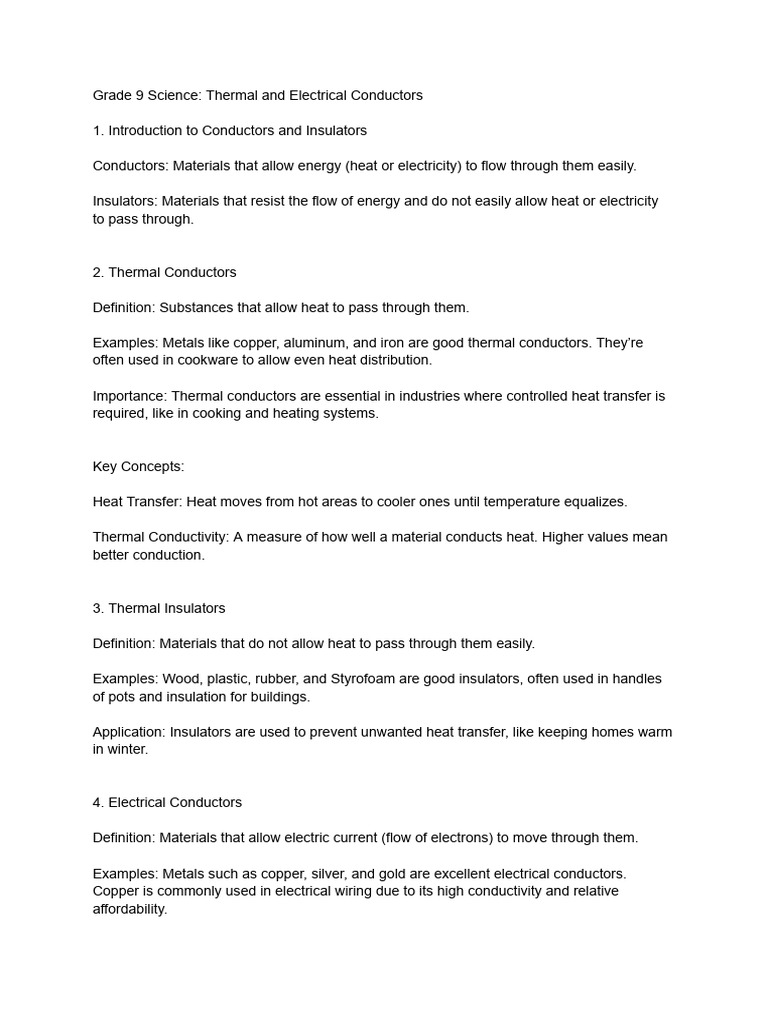Grade 9 Science: Conductors & Insulators | PDF | Electrical Conductor ...