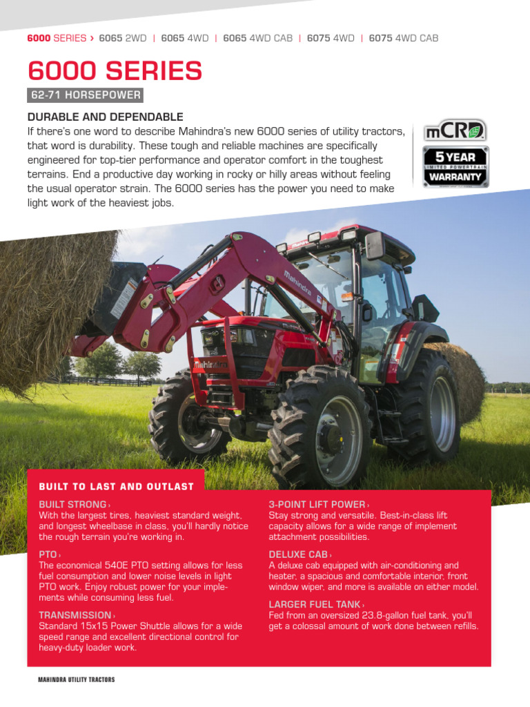 Mahindra 6000 Series Tractor Specs PDF Tractor Loader (Equipment)
