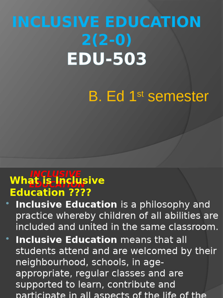 1st-F-lecture-Inclusive Edu | PDF | Inclusion (Education) | Social ...