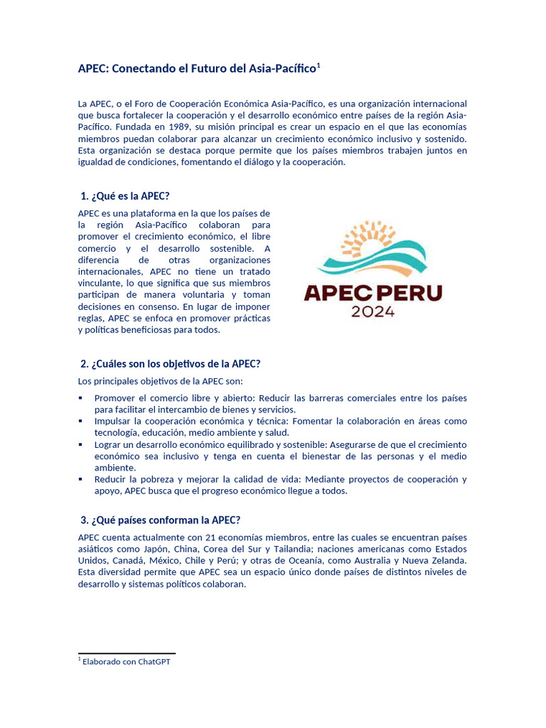 Qué Es La APEC | PDF | Cooperacion economica Asia Pacifico ...