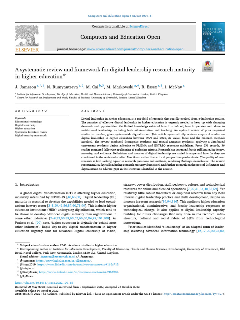 Digital Leadership Maturity in Higher Ed | PDF | Systematic Review ...