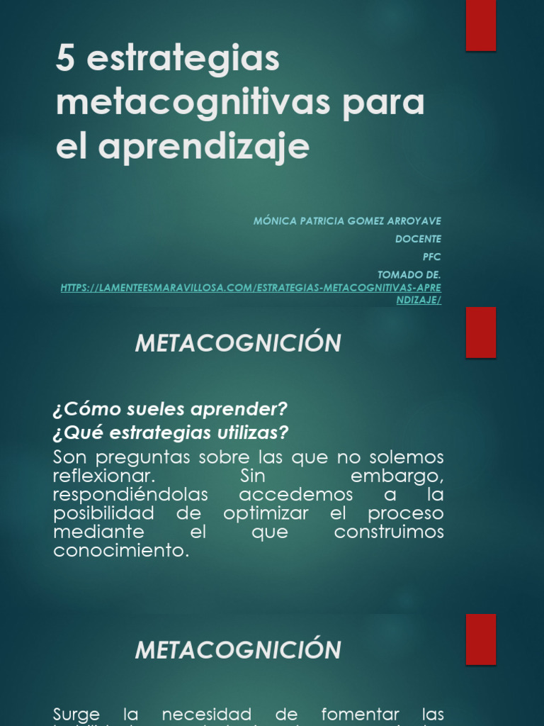 5 Estrategias Sobre Metacognición | PDF | Metacognición | Aprendizaje