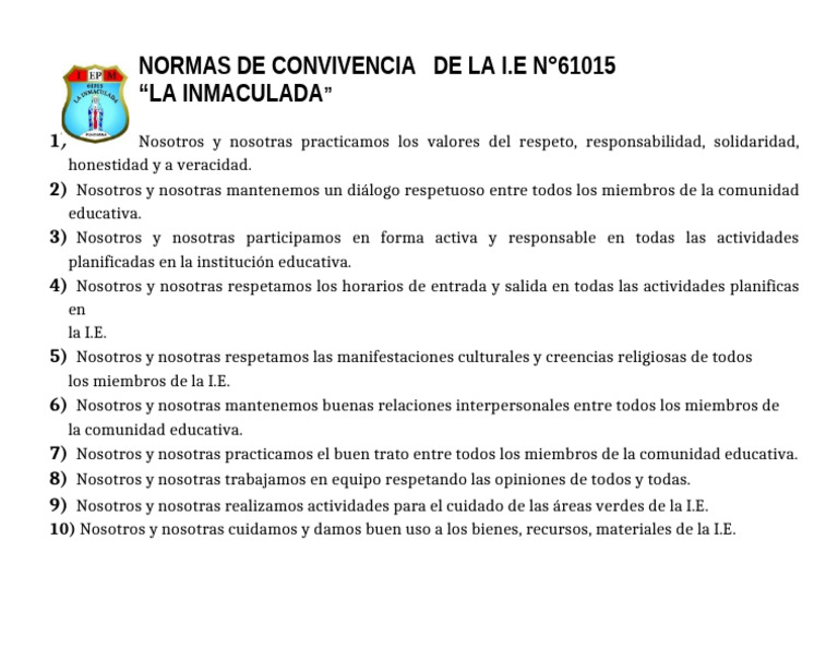 Normas de Convivencia | PDF | Salud y bienestar