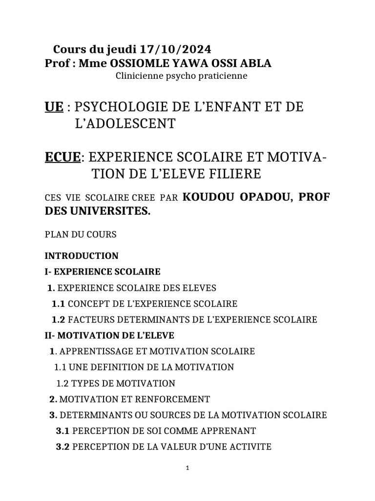 Expérience scolaire et motivation élèves | PDF | Motivant | Motivation