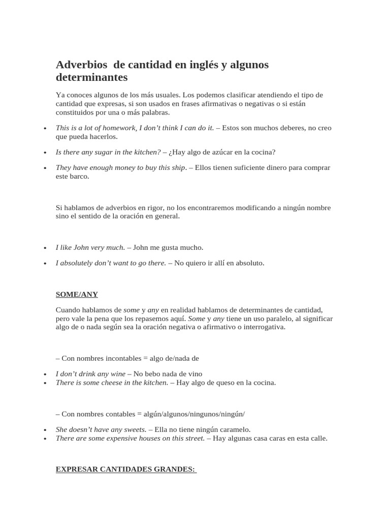 Adverbios de Cantidad | PDF | Adverbio | Tipología Lingüística