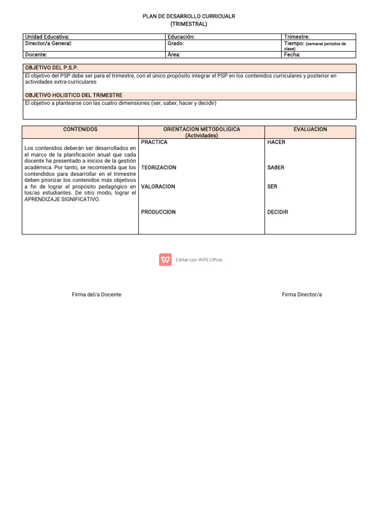Plan Trimestral de Desarrollo Curricular | PDF