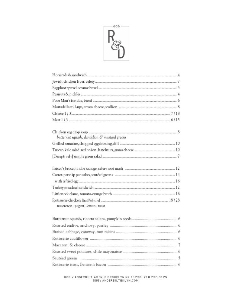 606 R& D Menu | PDF | Cooking, Food & Wine