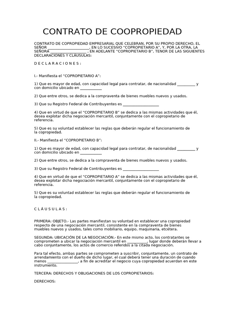 Contrato de Copropiedad Empresarial | PDF | Condominio | Bancos