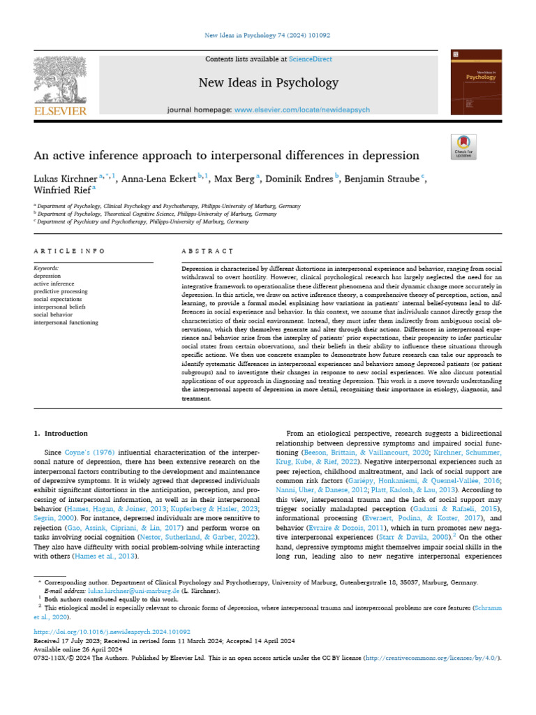 Active Inference Depression | PDF | Statistical Inference | Psychology