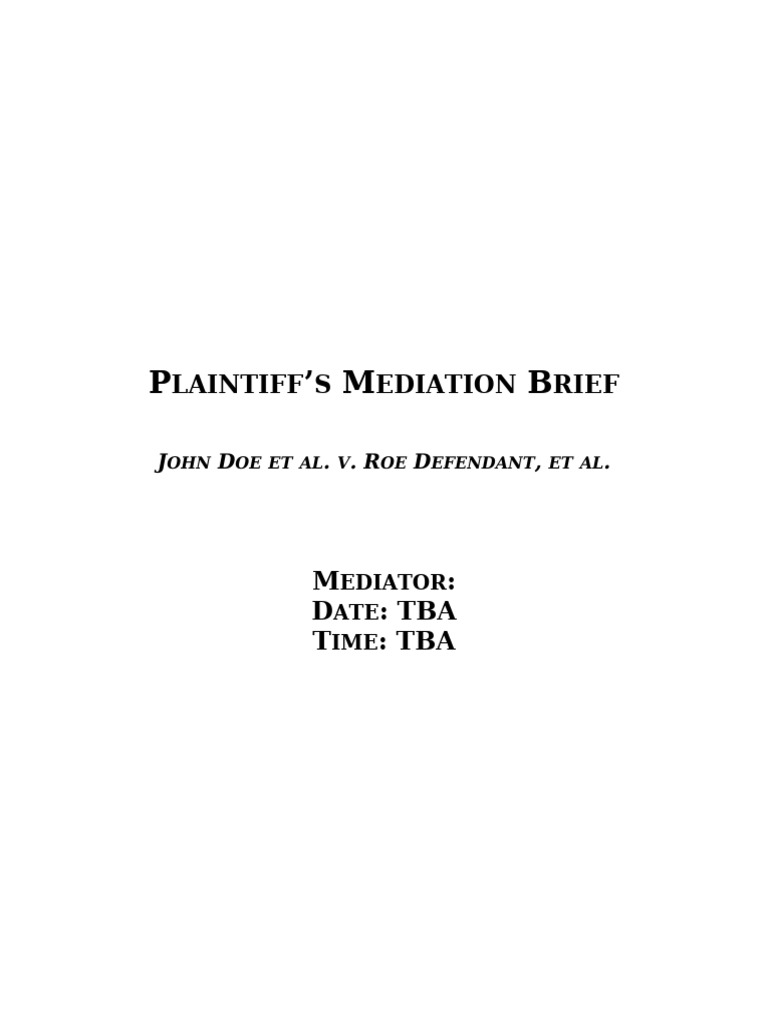 John Doe v. Roe Defendant Mediation Brief | PDF | Negligence | Damages