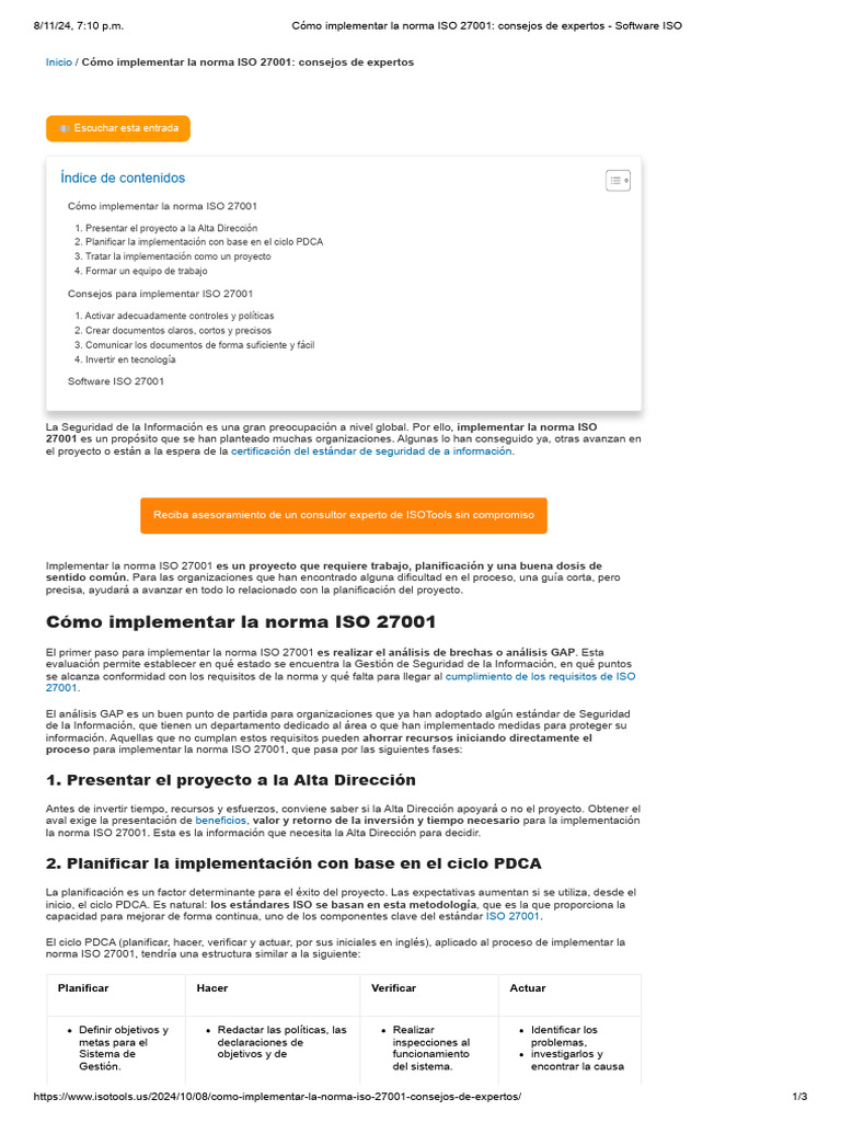 ISOtools Cómo Implementar La Norma ISO 27001 - Consejos de Expertos ...