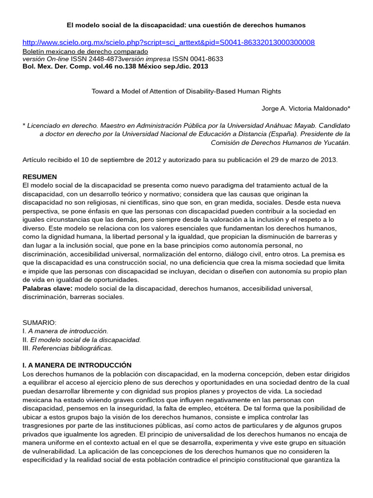 Modelo social de discapacidad y derechos humanos | PDF | Invalidez ...