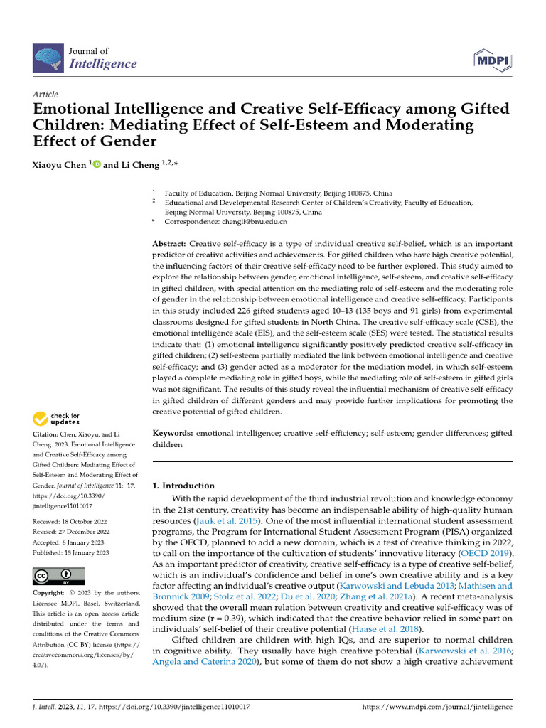 Jintelligence 11 00017 v2 | PDF | Emotional Intelligence | Self Efficacy