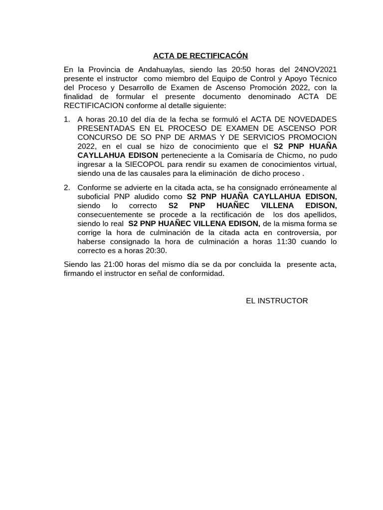 Acta de Rectificacion | PDF