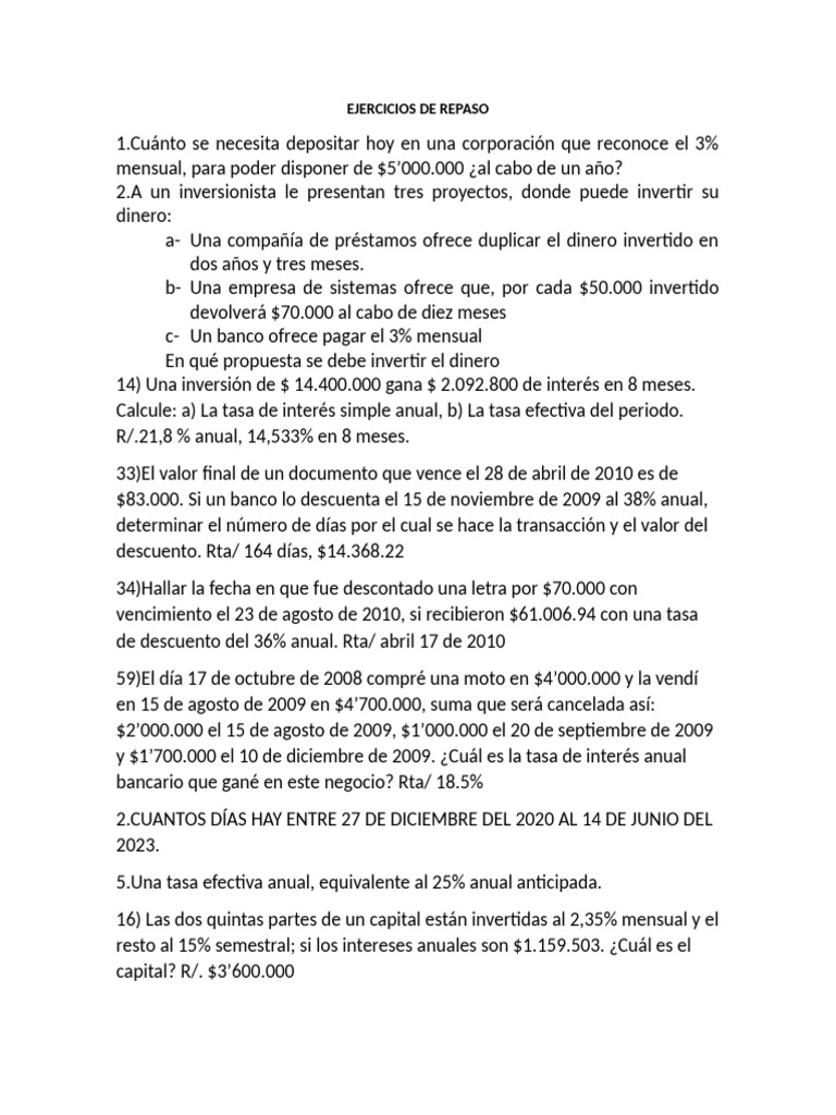 Ejercicios de Finanzas y Tasas de Interés | PDF | Finanzas y dinero