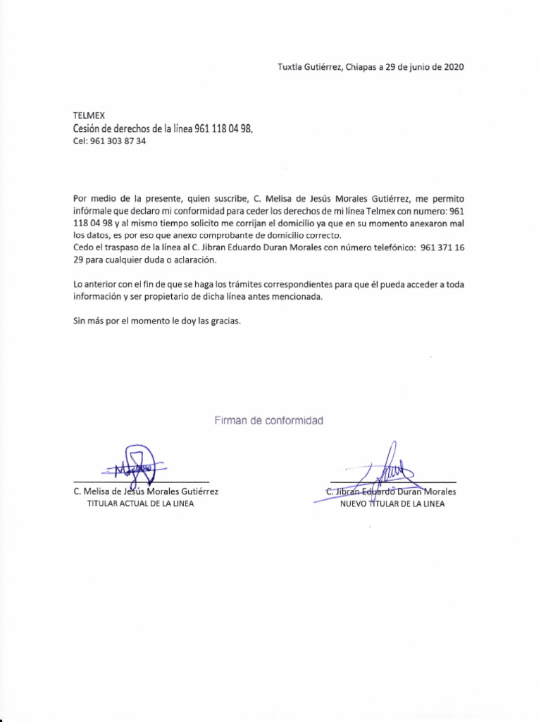 Carta de Cedo Derechos | PDF