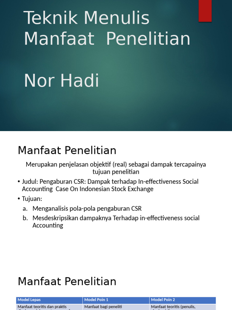 Manfaat Penelitian: Teorit…