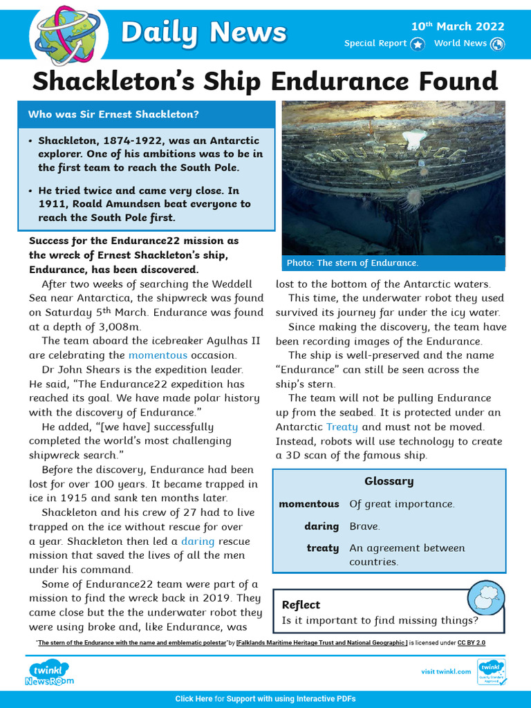Endurance Shipwreck Discovered in Antarctica | PDF | Ernest Shackleton ...