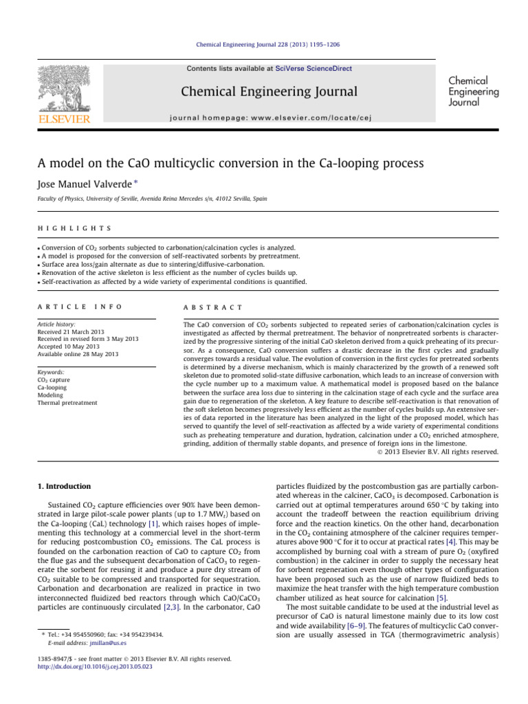 CaO Conversion Model in Ca-Looping Process | PDF | Carbon Dioxide ...