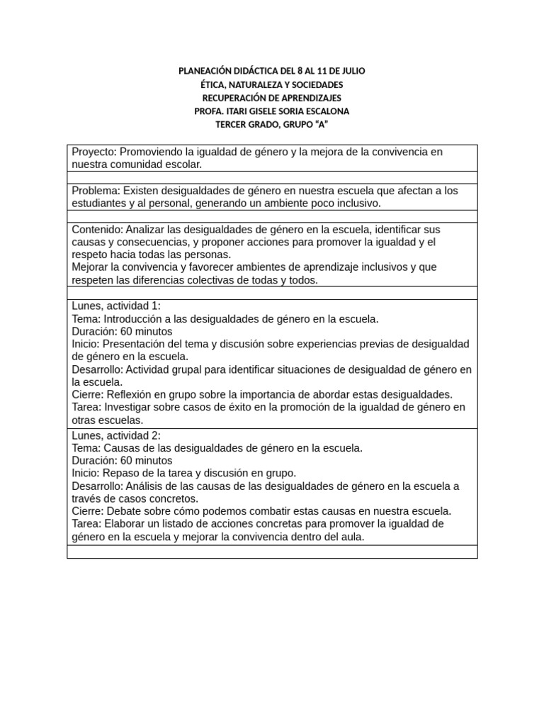 Plan de Trabajo | PDF | Desigualdad social | Discriminación y ...