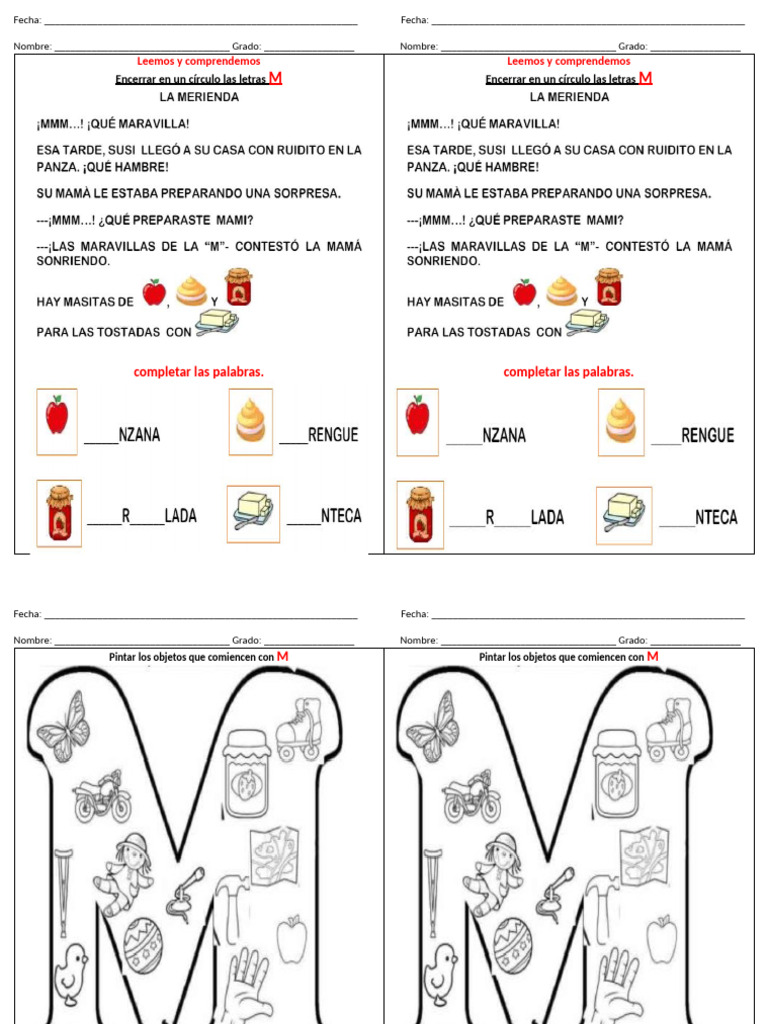 Actividades de lectoescritura con M | PDF | Crecimiento personal y ...