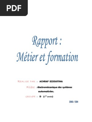 Rapport Metier Et Formation Affaires Travail