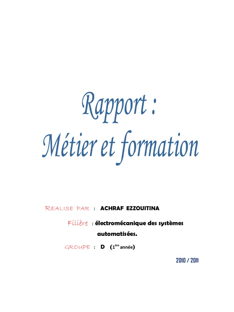 Rapport Metier Et Formation Affaires Travail