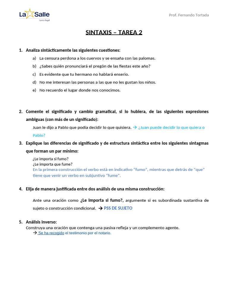 Sintaxis 2BTO - Tarea 2 - Soluciones | PDF