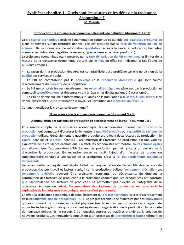Sources et défis de la croissance économique | PDF | Croissance ...