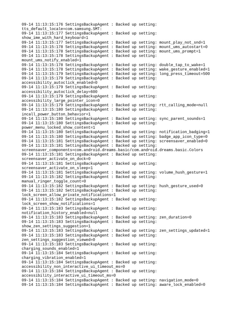 Android Settings Backup Log | PDF | Software | Computing
