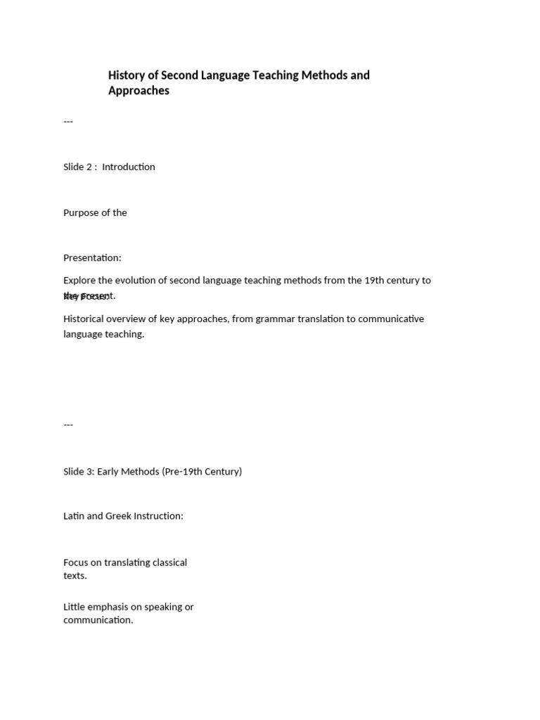 History of Second Language Teaching Methods and Approaches | PDF ...