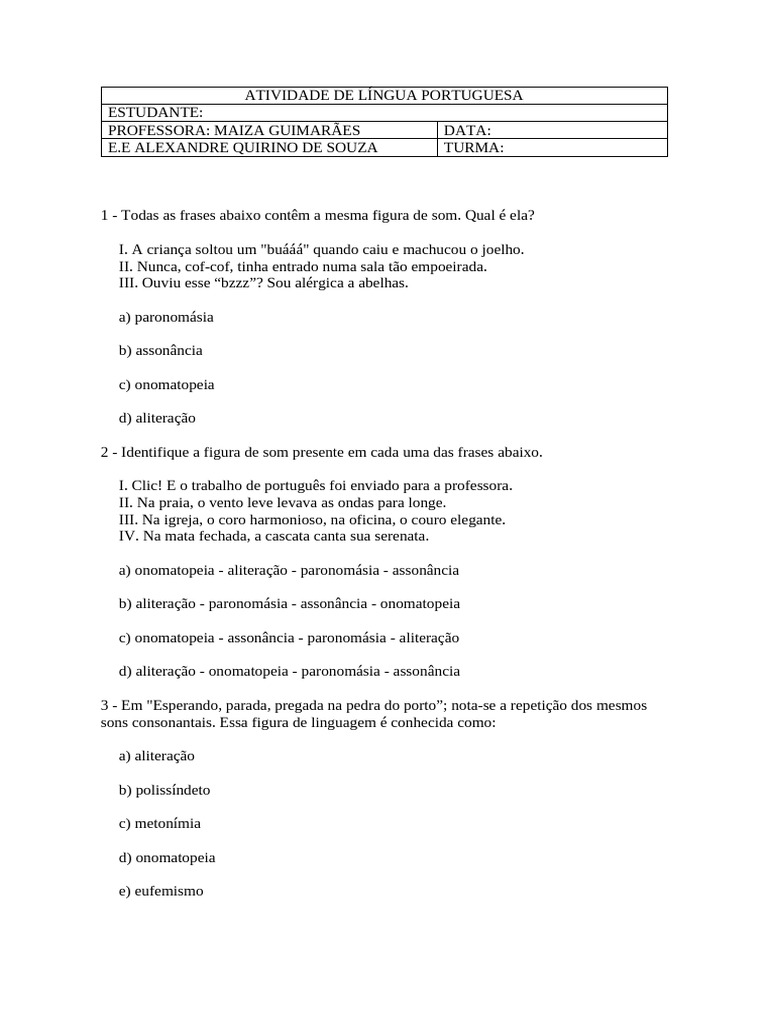 Atividades de Aliteração e Assonância | PDF